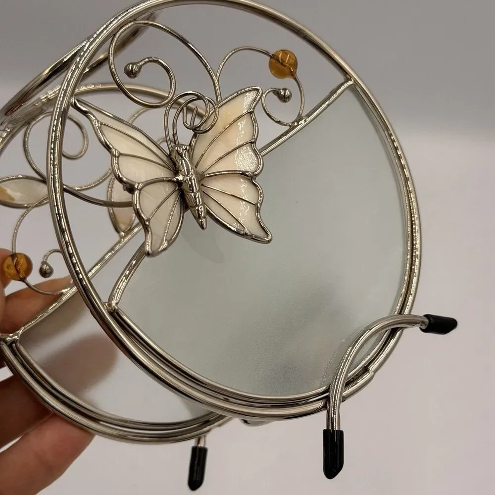 Vintage Butterfly Stained Glass Tealight Candle Holder Votive Metal Decor 5